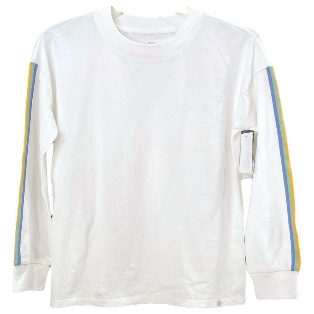 TREASURE & BOND Women's Top Long Sleeve Pullover Rainbow White Size Medium NEW